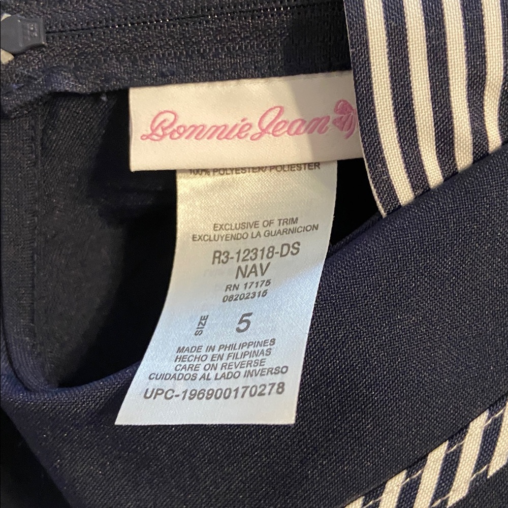 Bonnie Jean Navy and White Striped Dress size 5 length 25” brand new - Picture 8 of 8